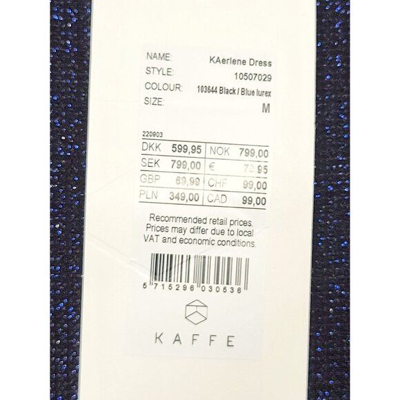 NEW Kaffe Black & Blue Sparkly Kaerlene Dress Size Medium - Picture 4 of 6